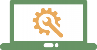 Clipart photo of a laptop with a gear and wrench on its screen